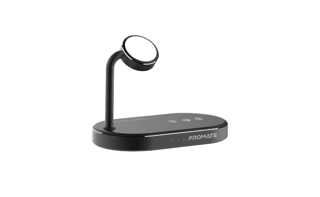 Promate WavePower Wireless Charging Station, 3-in-1 Charging Dock with MFi Certified Apple Watch Magnetic Charger
